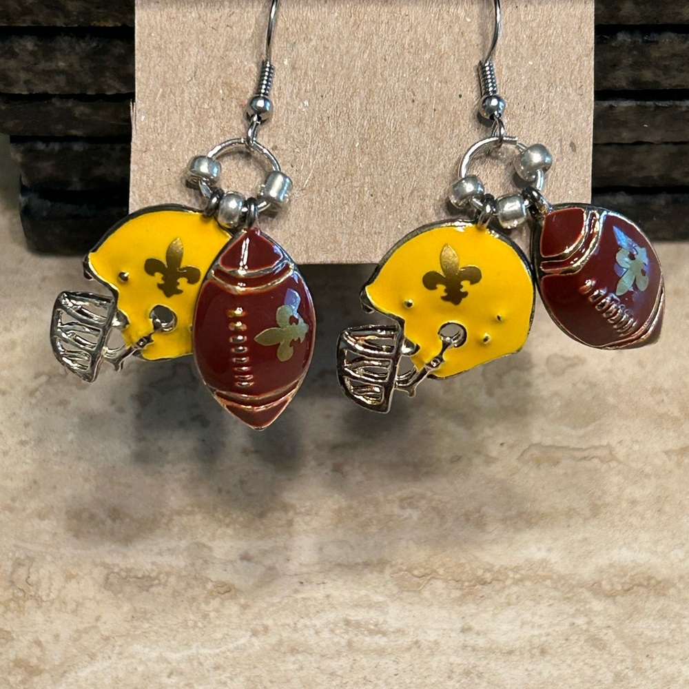 Yellow Gold Helmet Earrings with Fleur Del Lis